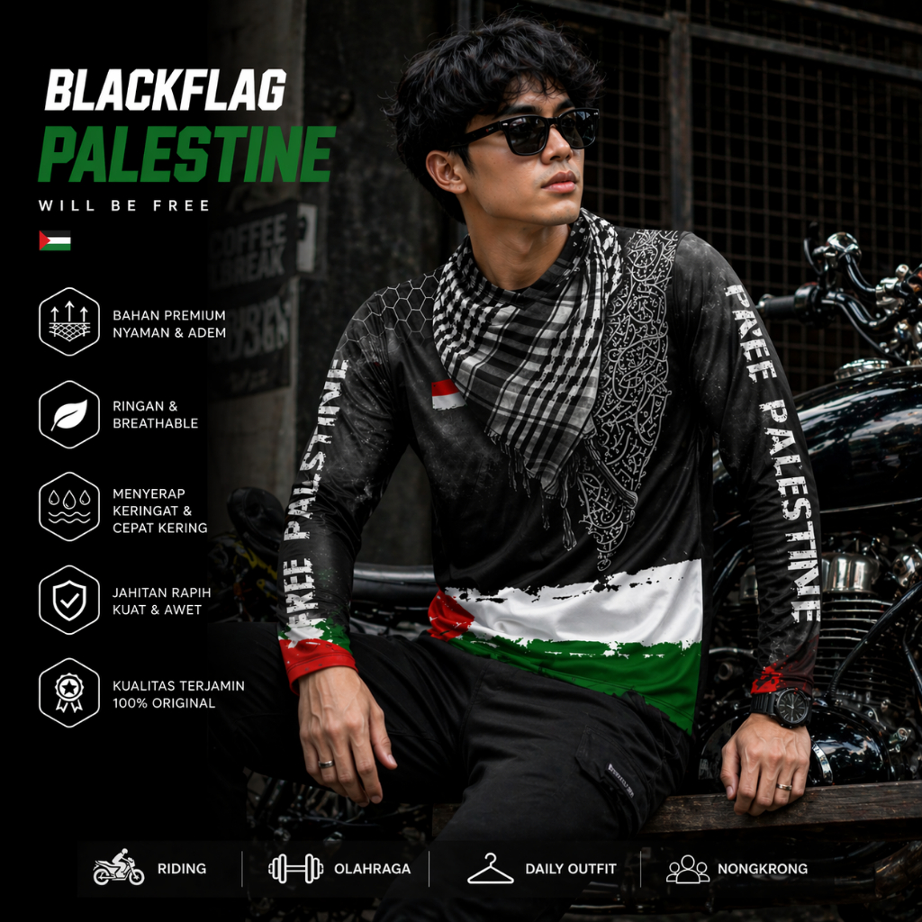 Jersey Black Flag Original Jersey Palestina Premium Free Buff | Baju Bola Palestina Hitam | Kaos Dis