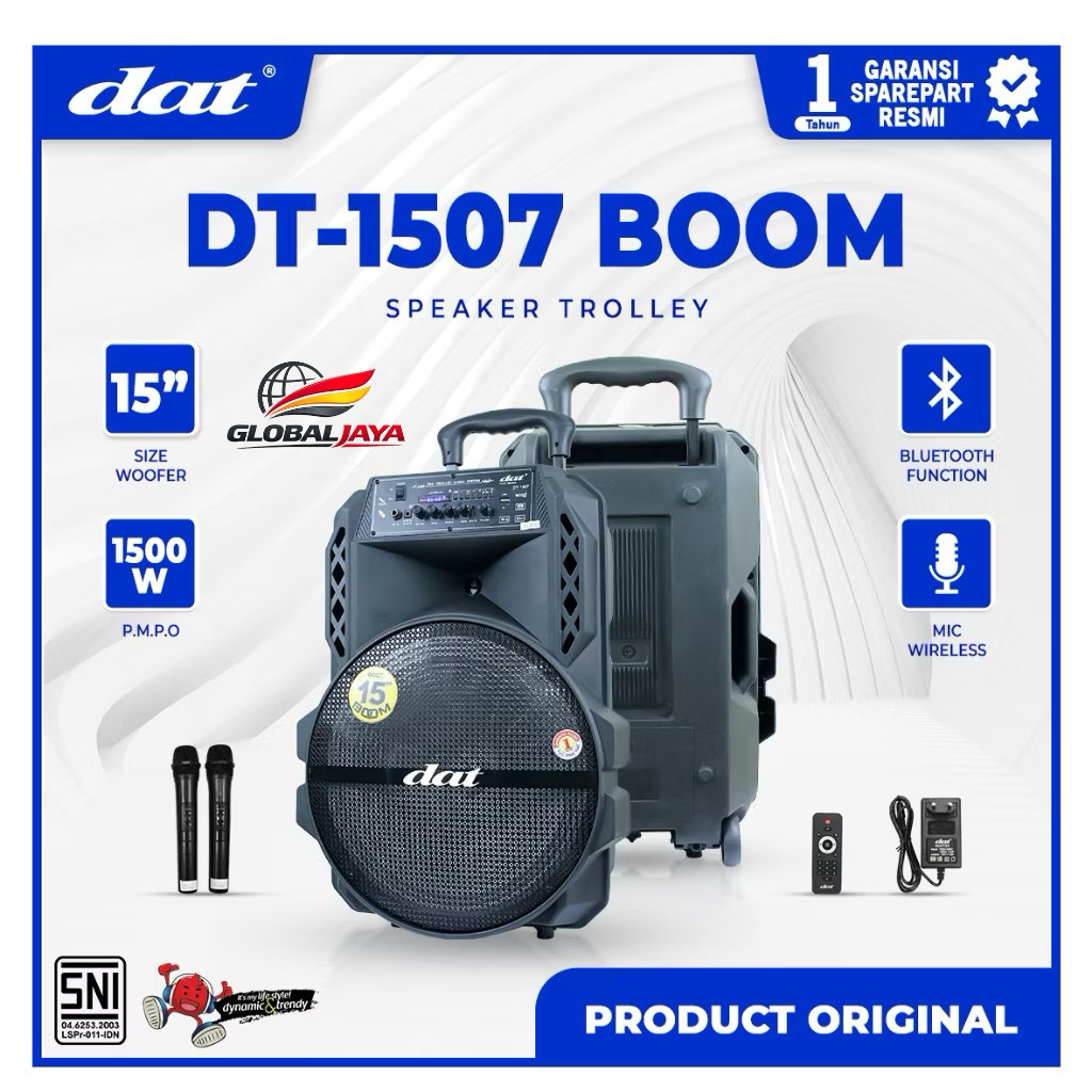 READY STOK , COD , Speaker Portabel DAT DT-1507 Boom Series 15 Inch - Bluetooth, FM Radio, Karaoke