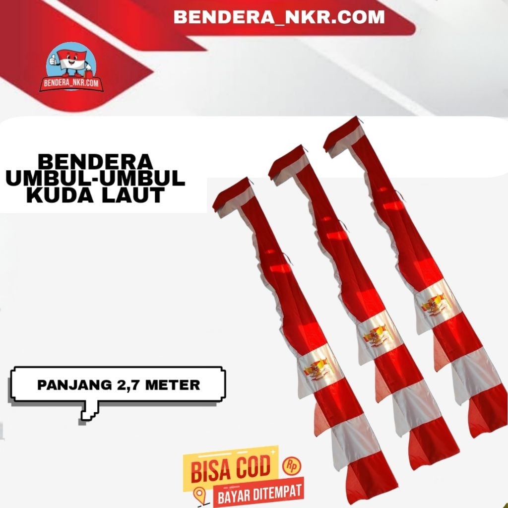 (20pcs) bendera indonesia umbul umbul Garuda kuda laut merah putih panjang 2,80m