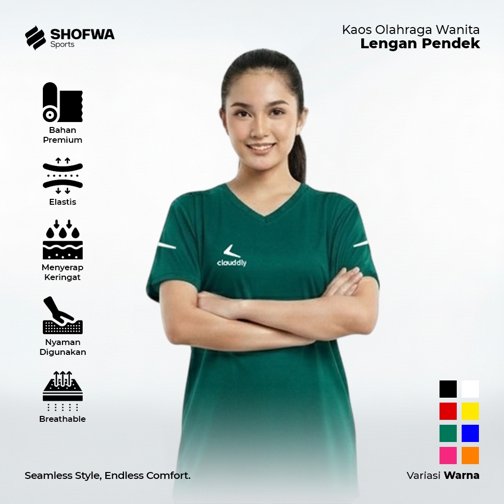 Kaos Olahraga Wanita Warna Hijau Botol Pendek Kaos Clauddly Running Senam Fitness Big Size Jumbo