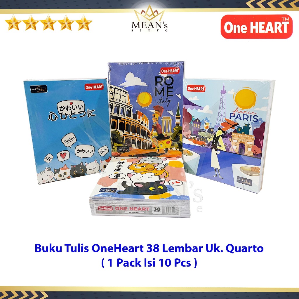 Buku Tulis One Heart 38 Lembar 1 Pack Isi 10 Buku / Ukuran A5 Quarto