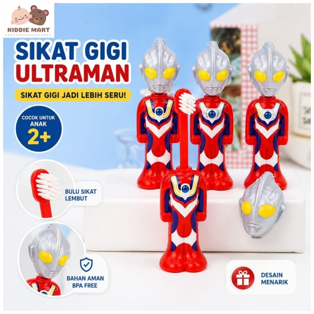 Sikat Gigi Ultraman 2 in 1 dengan tutup Sikat Gigi Karakter