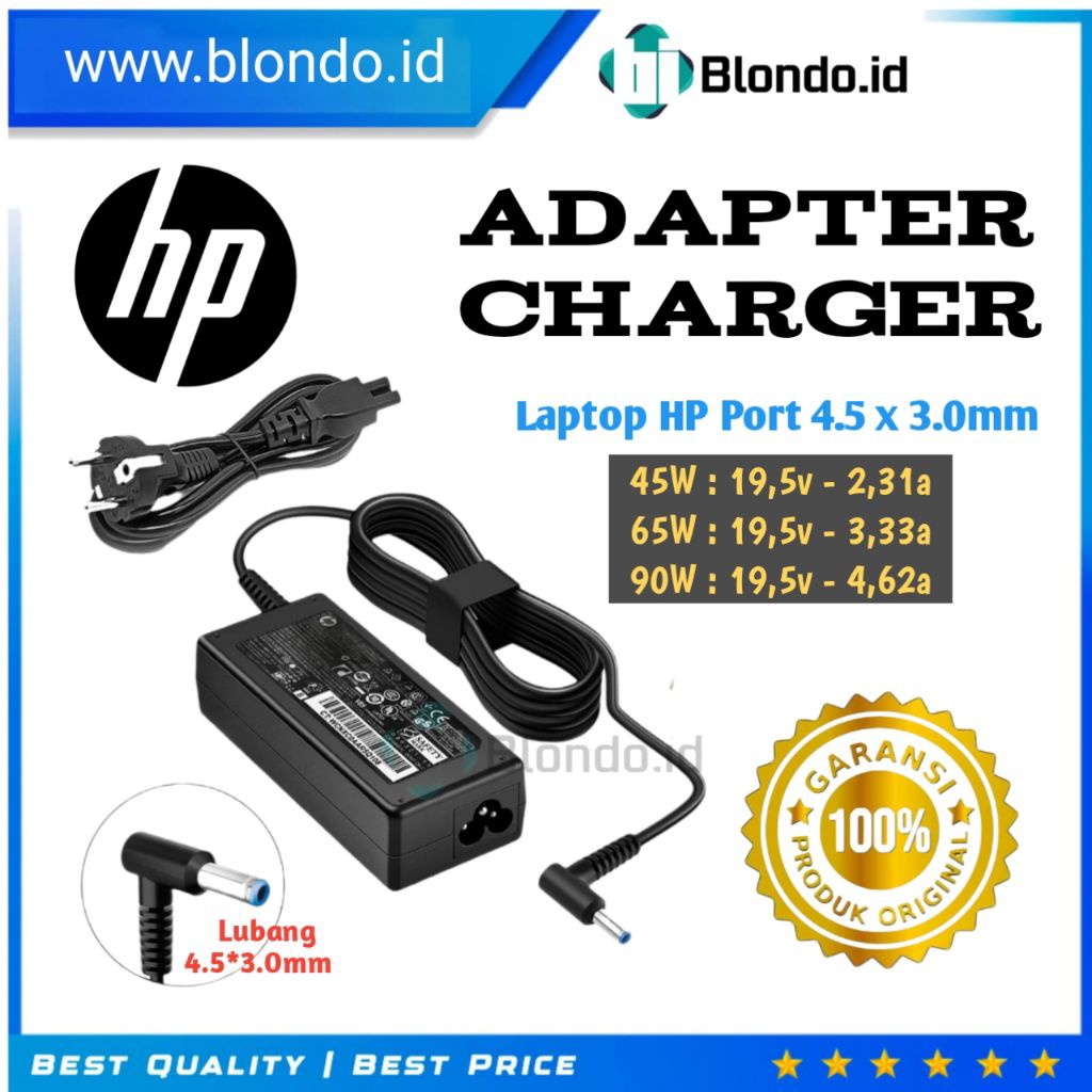 Charger Cas Laptop HP 19,5V - 3,33A 65W Colokan biru Original