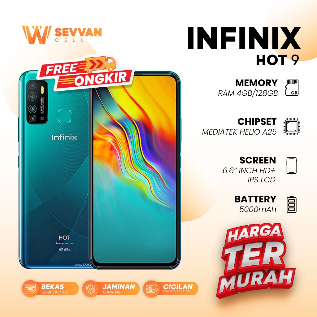 Handphone Infinix Hot 9 Ram 4 128GB (Batangan Tanpa Charger)