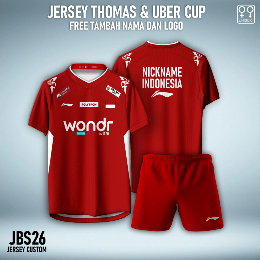 Setelan Kaos Jersey Thomas dan Uber cup 2026 free custom