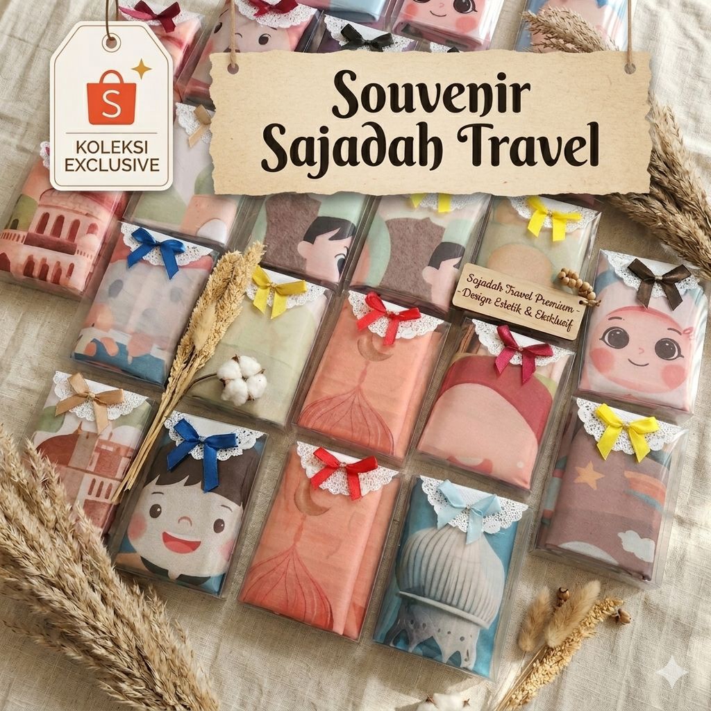 Souvenir Ultah Anak Lucu Sajadah Travel Custom Nama Printing Karakter |Suvenir Ulang Tahun Aqiqah Kh