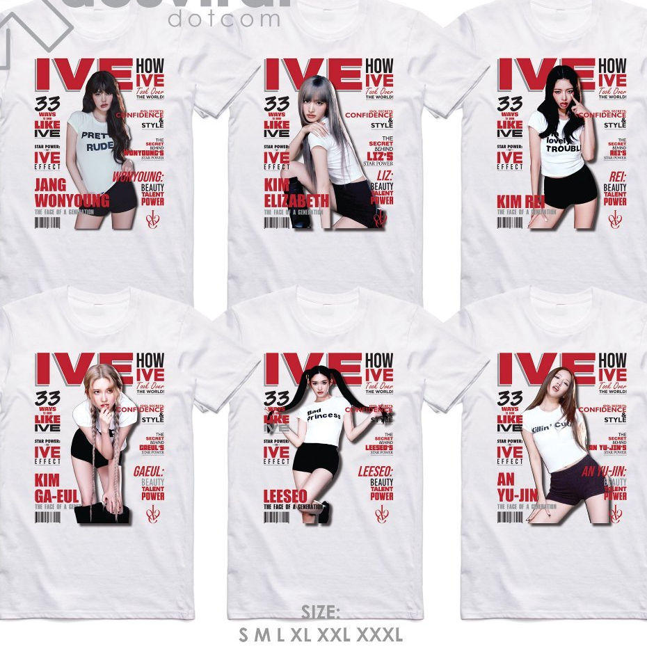 BAJU KAOS KPOP IVE WONYOUNG GAEUL YUJIN REI LEESEO LIZ MAGAZINE STYLE T-SHIRT COMBED 30S // KAOS PRI