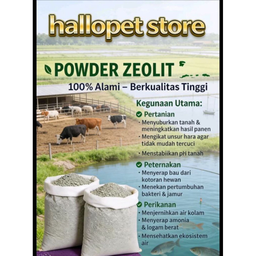 tepung zeolite mesh 5000 utk tambak udang, pertanian,, pembenah tanah -+50kg