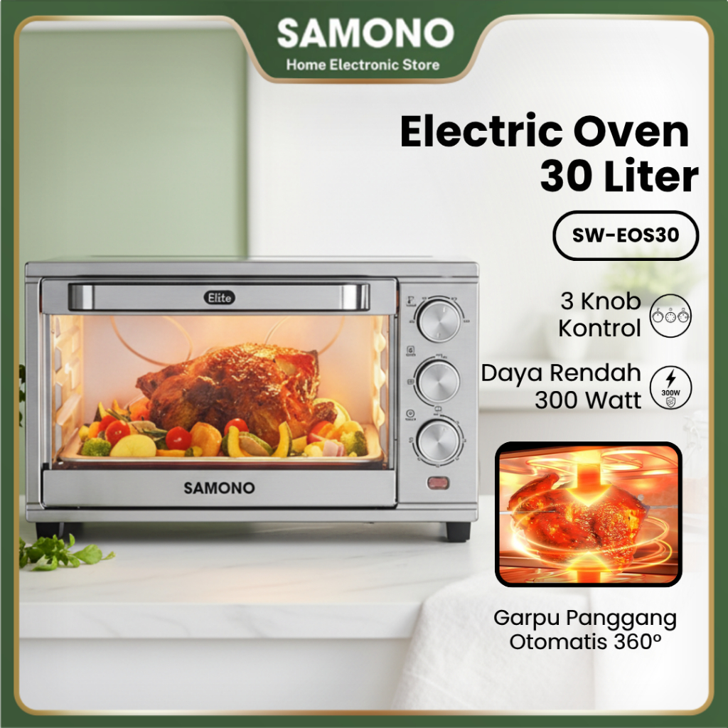 SAMONO Oven Toaster 30L SW-EOS30 Kapasitas Besar Pemanas Atas Bawah Timer 60 Menit 3 Knob Pengatur S