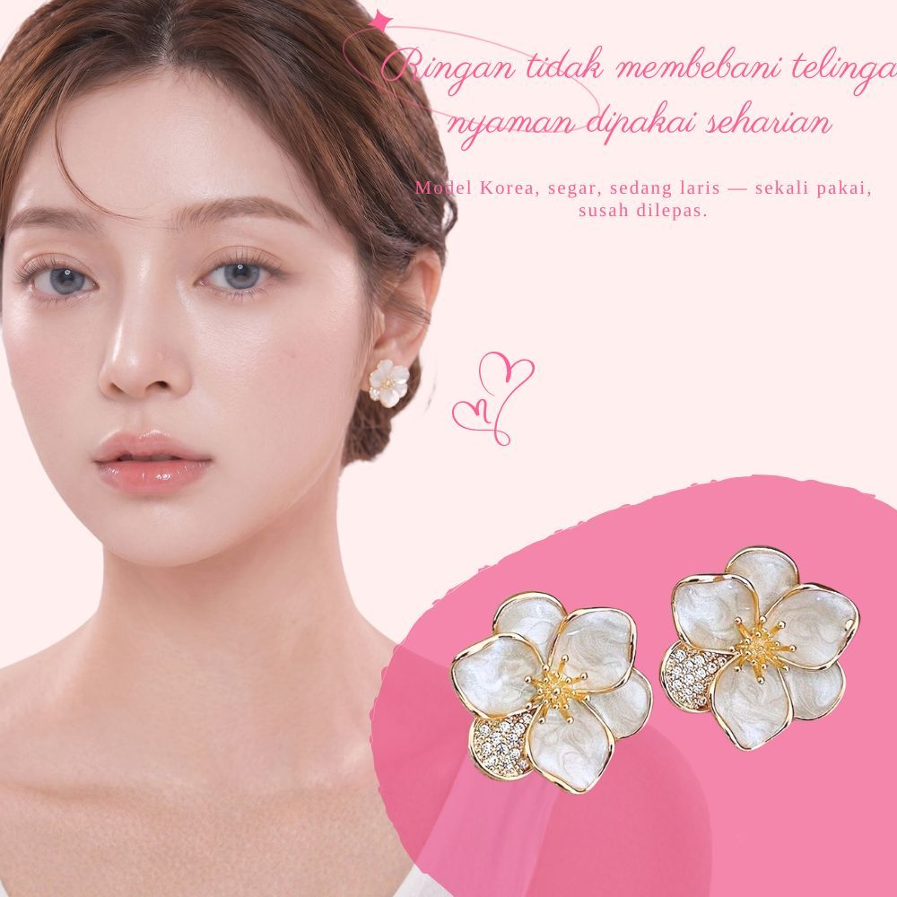 Anting Camelia Putih Susu - Anting Wanita Elegan Model Korea