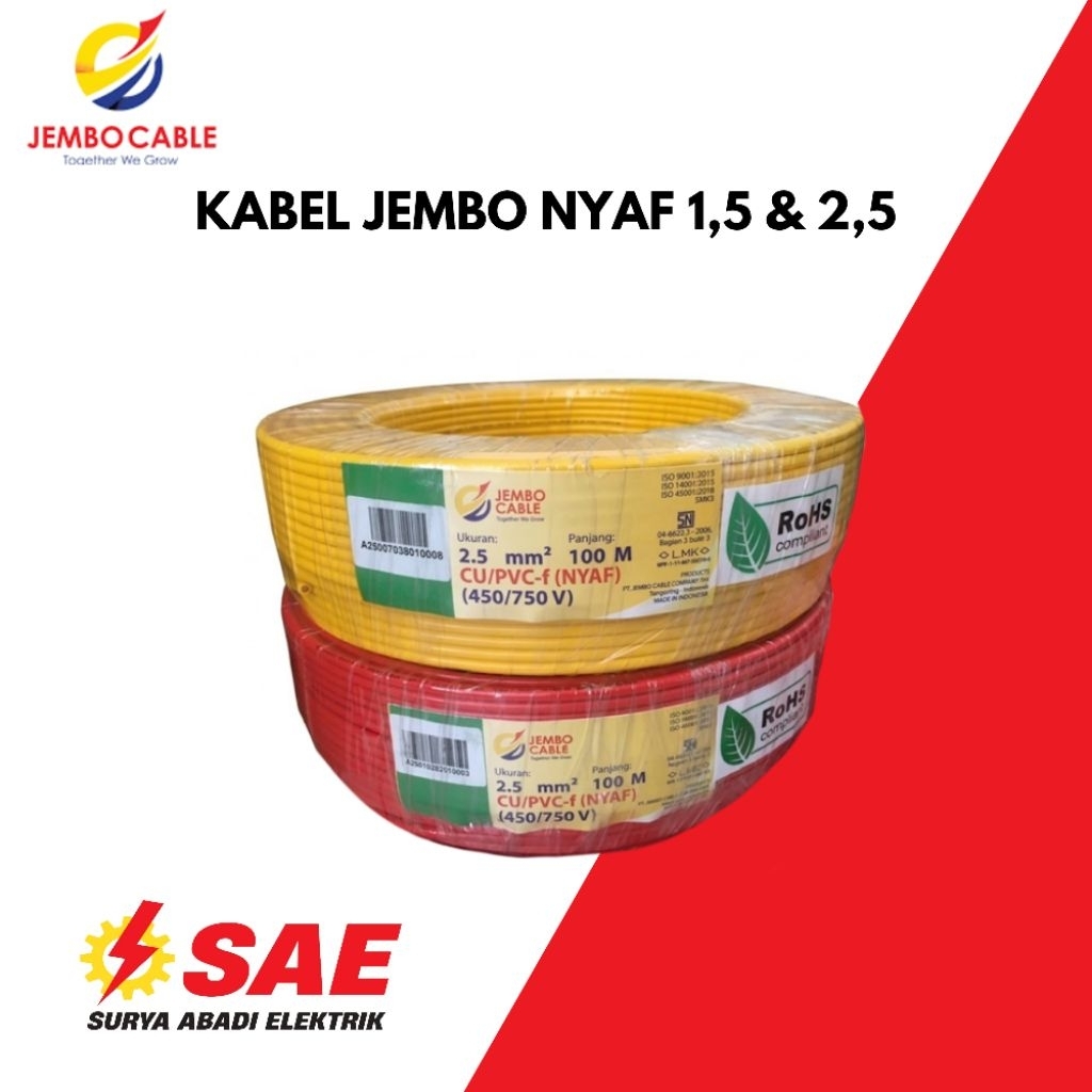Kabel NYAF Jembo KABEL METAL INDONESIA 1x1,5 / 1x2,5 / 1 Meter Kabel NYAF Jembo 1 Meter
