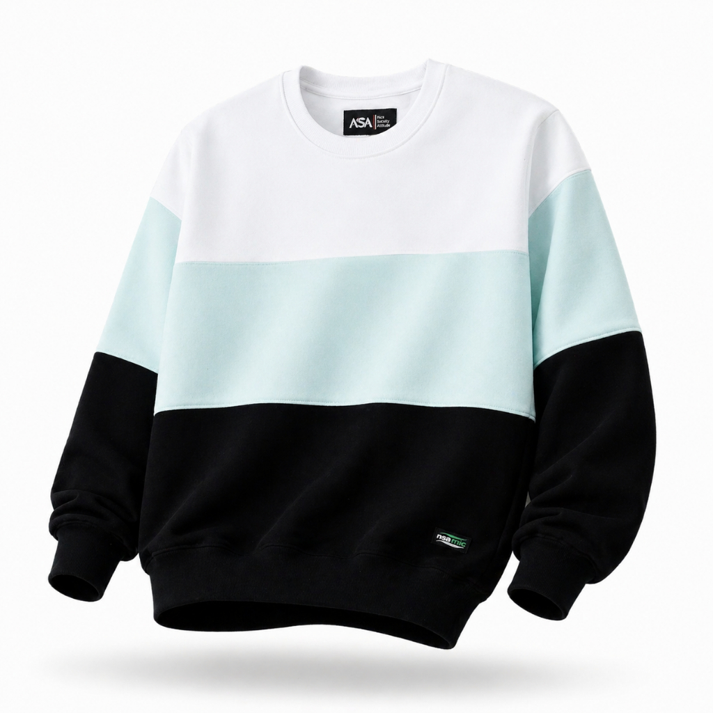Nsa Ind Crewneck Three Colour Block Light Blue pria wanita