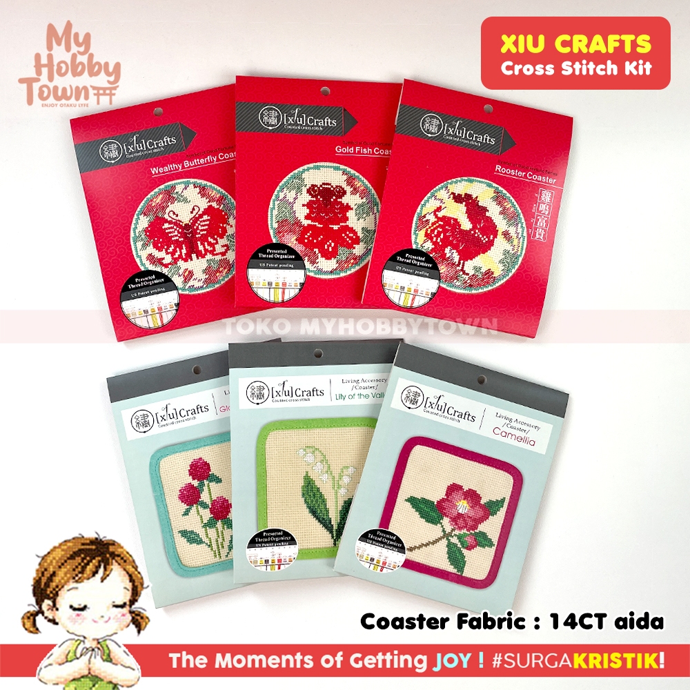 Paket DIY Craft Sulam Kristik Strimin Cross Stitch Xiu Crafts Motif Bunga Flower Hewan Animal Coaste