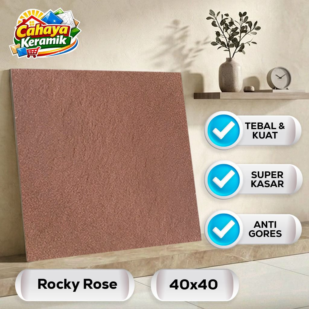 Keramik Lantai Polos Rocky Rose 40x40 Kasar