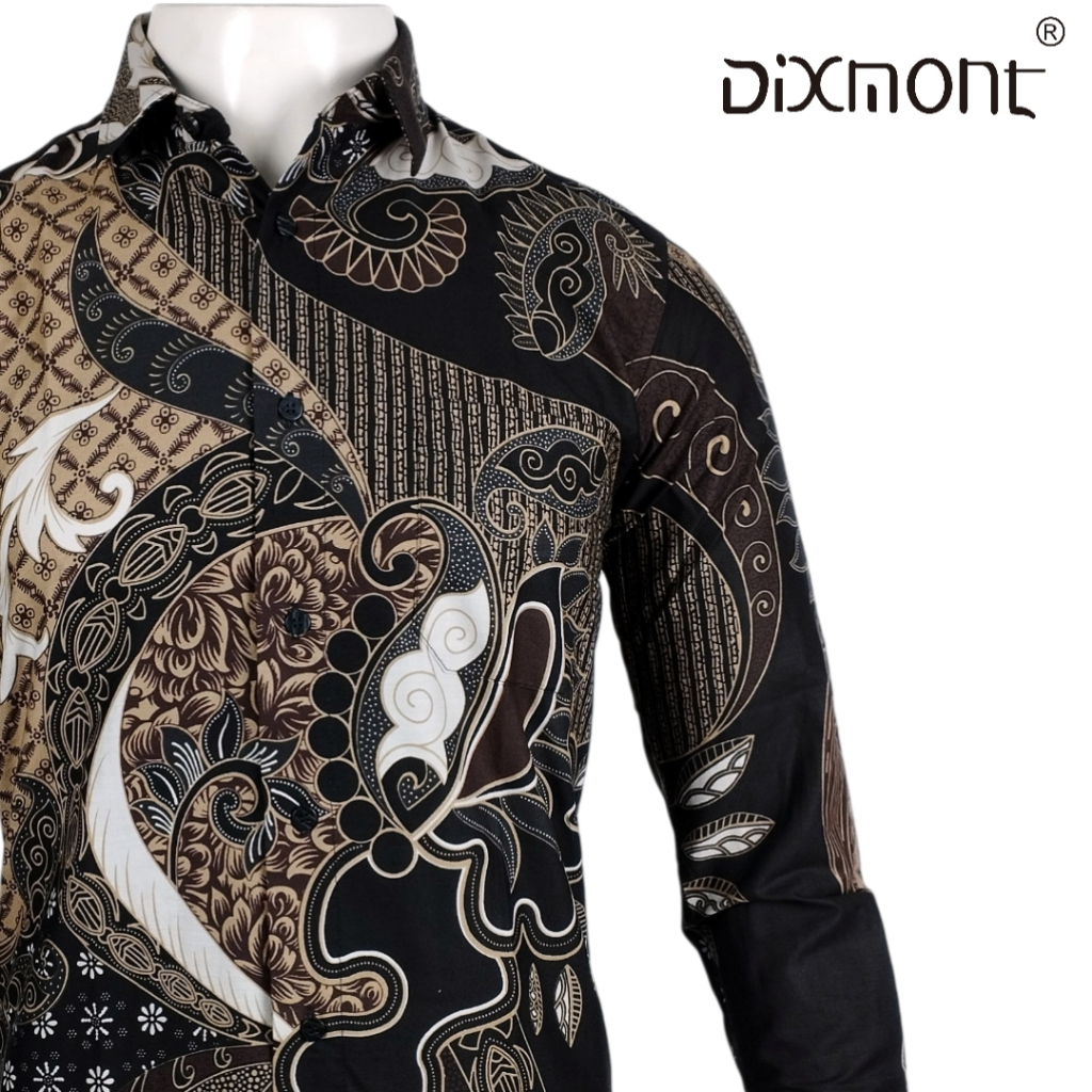 Dixmont Kemeja Batik Pria Basic Formal Lengan Panjang Hem BL00726