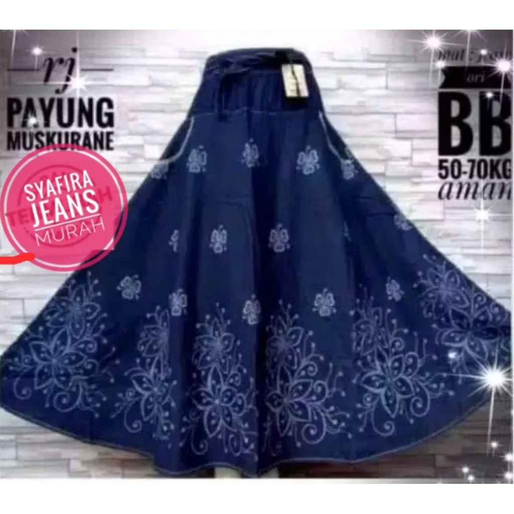 Gratis ongkir Rok jeans payung motif XL cantik lebar mayung kualitas bagus rok panjang wanita
