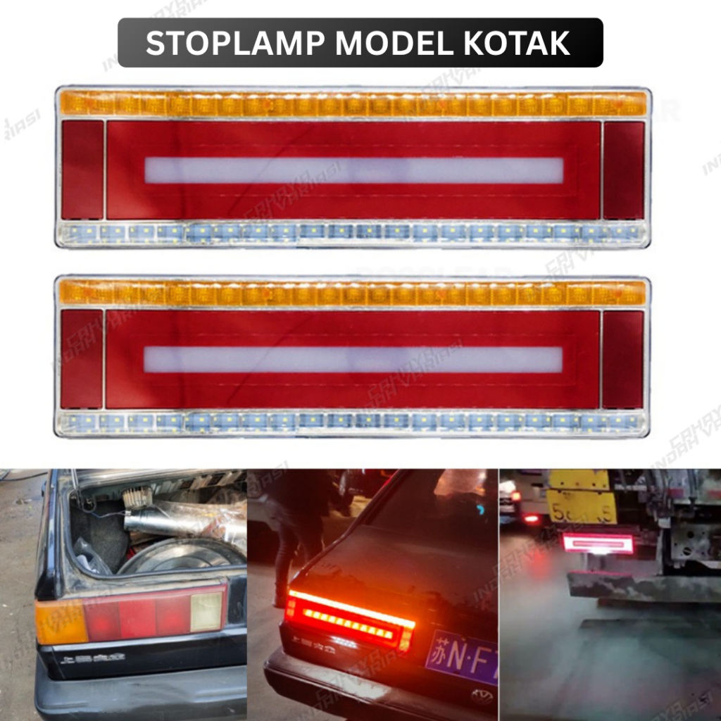 (Sepasang) Stoplamp Truk Universal 41cm 12/24v Model Kotak Lampu Rem Sein Running Belakang Truk