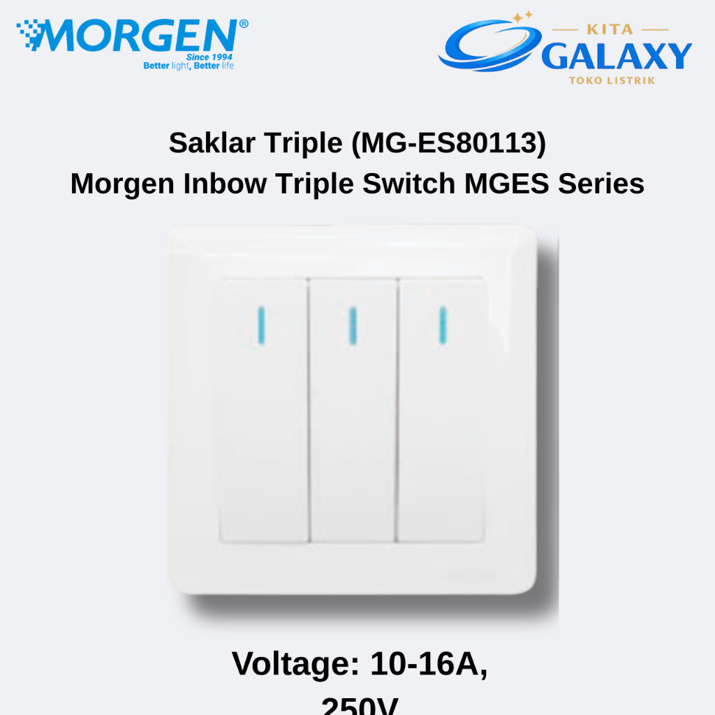 Morgen - Saklar Triple (MG-ES80113) / Saklar Lampu Triple Warna Putih