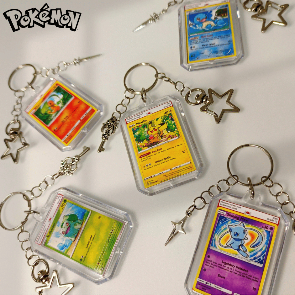 Pokemon TCG Keychain Premium Pikachu Charmender Shining Mew Bulbasaur Squirtle