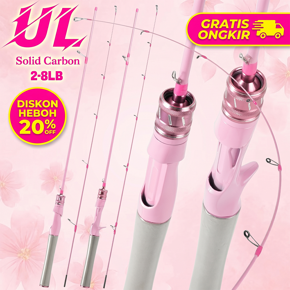 Joran Pancing Serat Karbon Padat UL 2-8 lbs, Warna Pink, Serat Karbon Kekuatan Tinggi, Joran Umpan H