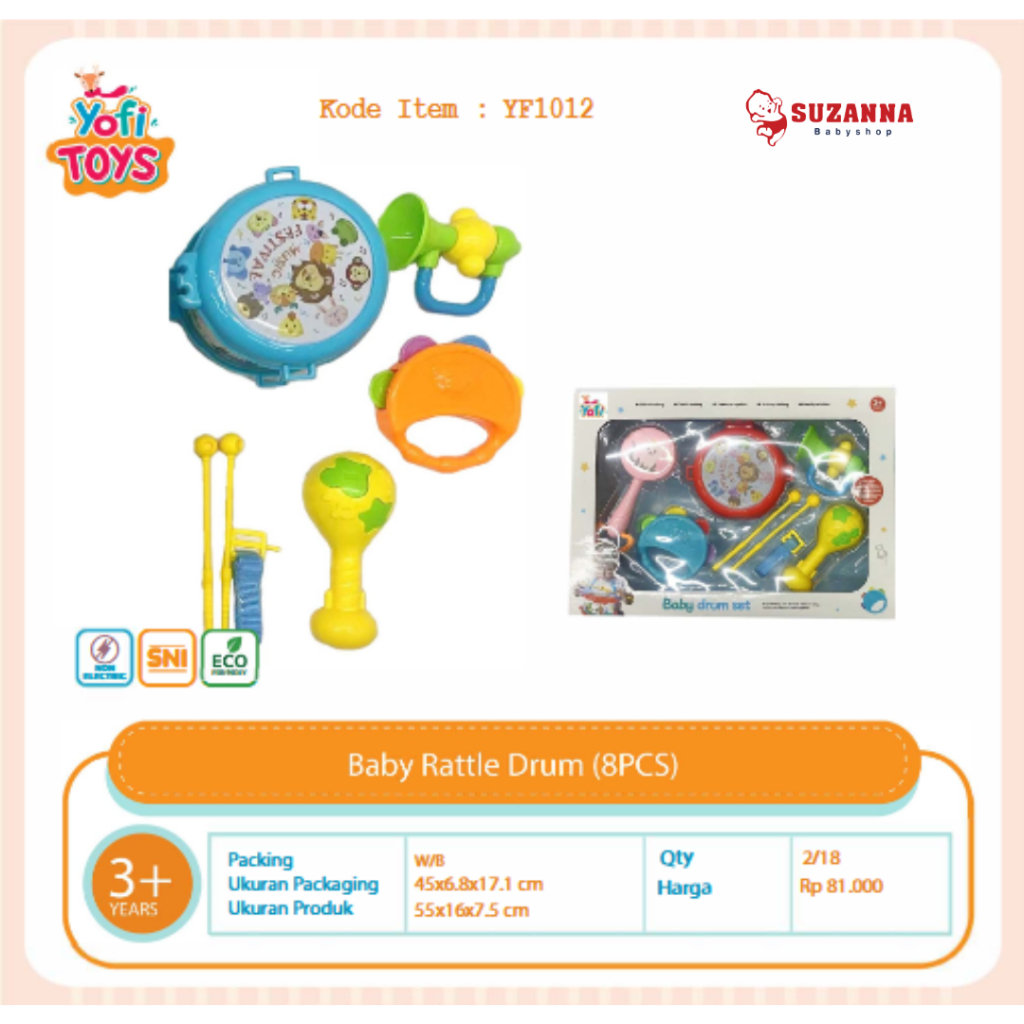 Yofi Toys YF1012 Baby Rattle Drum Non Electric - Rattle
