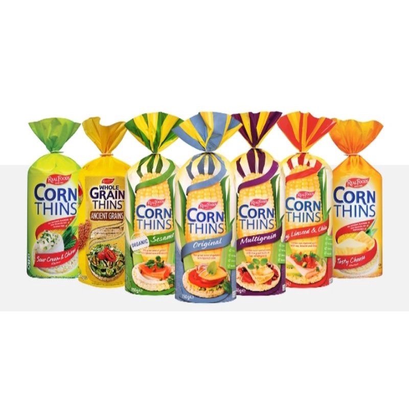 Camilan Snack Impor Real Foods Pty Ltd Corn Thins Multigrain Original Sesame Sour Cream Chives Soy L