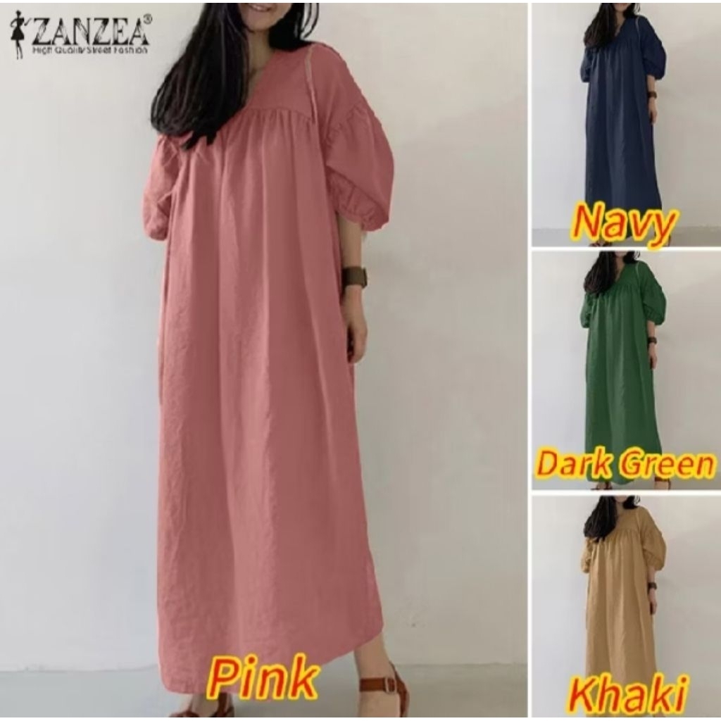 ZANZEA Women Casual Korean Style Maxi Dress Baju Wanita Lengan Panjang Fashion Terbaru