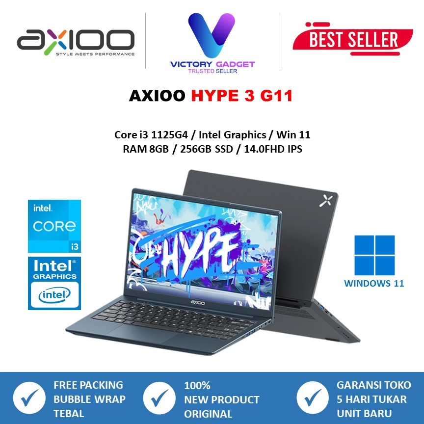 AXIOO Hype 3 G11 Core i3 1125G4 Ram 8GB 256GB SSD 14.0FHD IPS