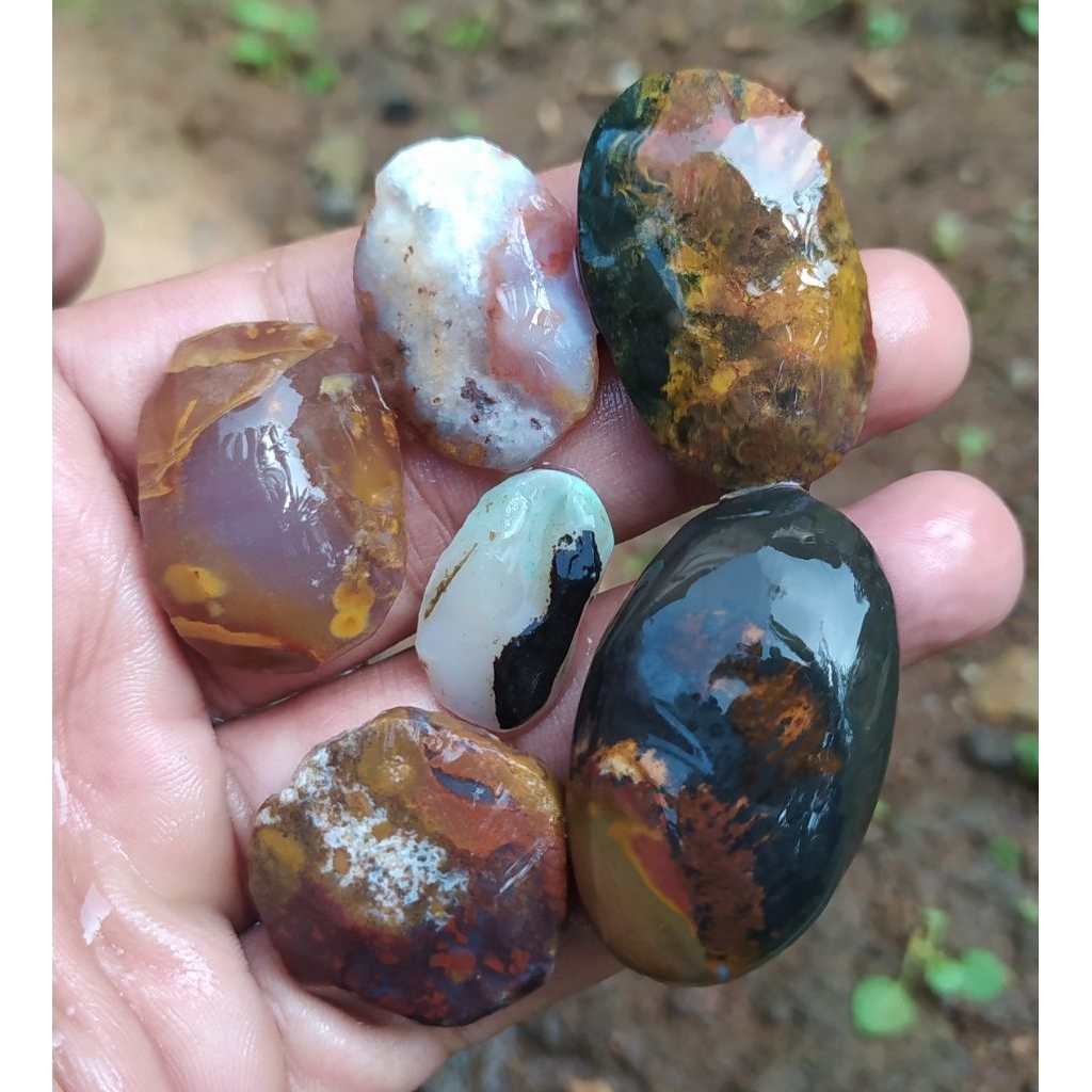 Batu akik garut varian pancawarna cristal clasic baru pola halus borongan hemat 6pcs