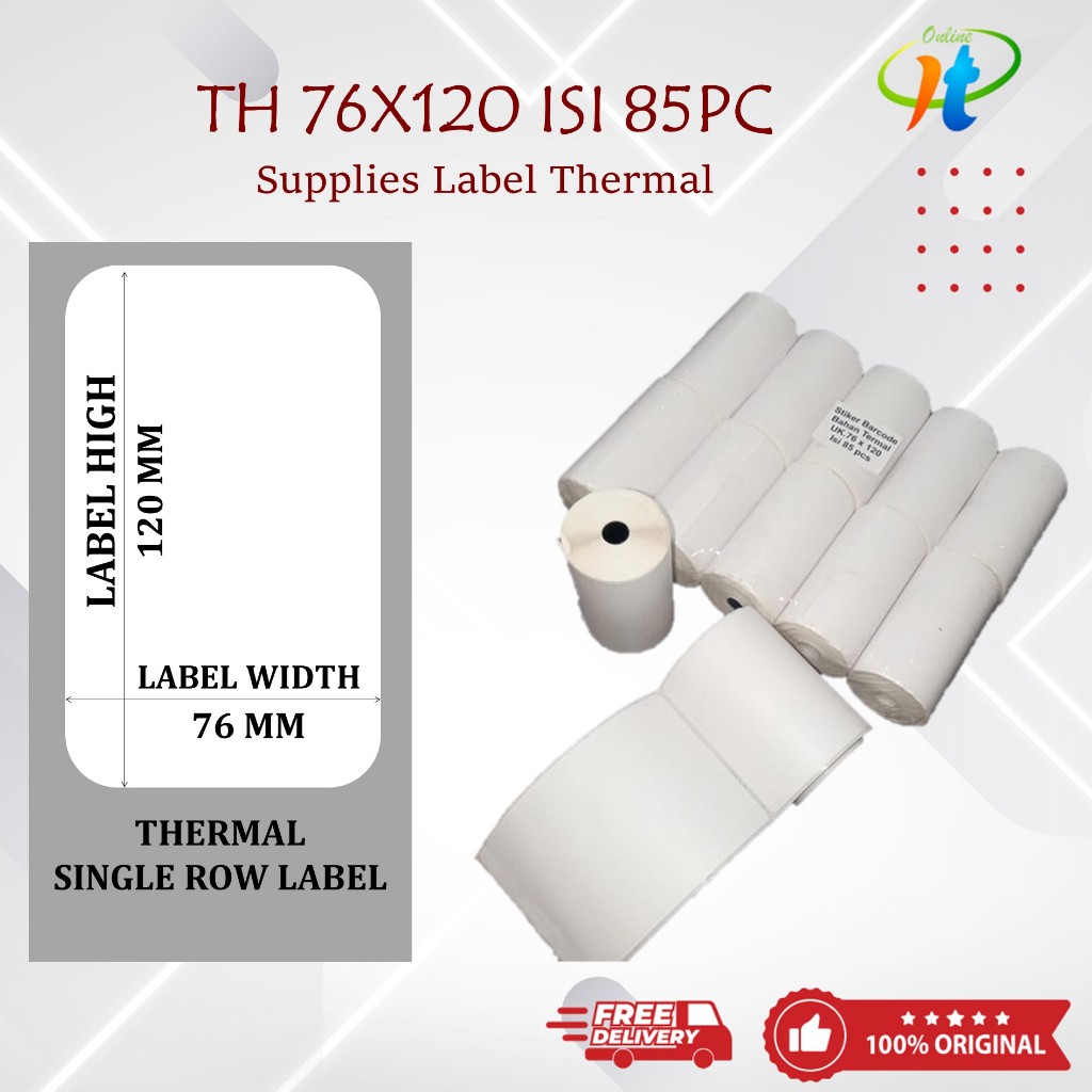 Label Thermal 76x120 Isi 85 Kertas Stiker Label Resi Pengiriman Printer Portable 80mm 80x120