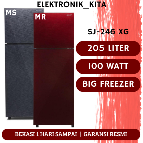 SHARP KULKAS 2 PINTU 205 LITER SJ-246 XG SJ246XG SJ 246 SJ-246XG-MS MR BIG FREEZER GARANSI RESMI