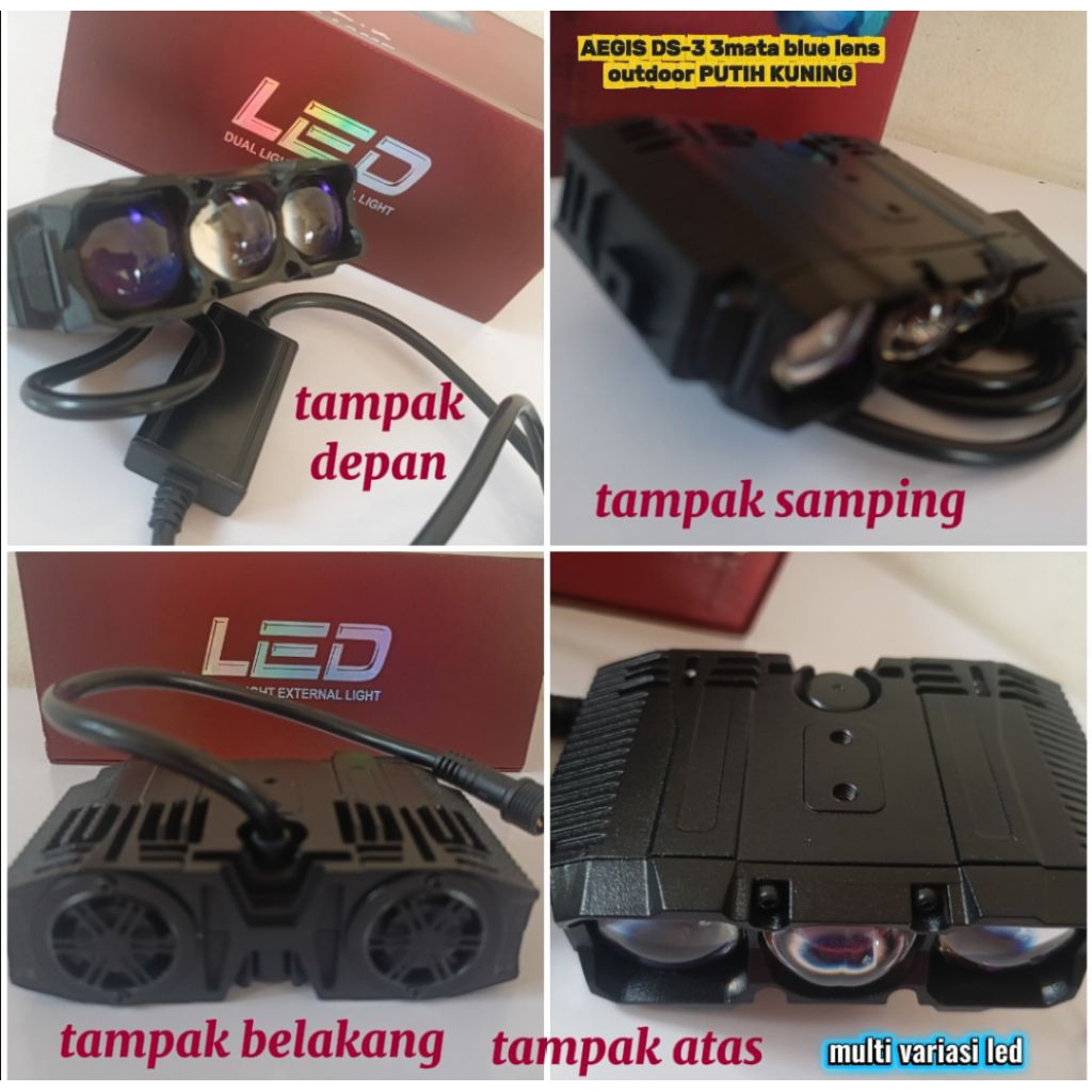 1pcs Slim Grill LED sorot AEGIS DS-3 3mata blue lens PUTIHKUNING low65w hi80w motor dan mobil.*)bisa