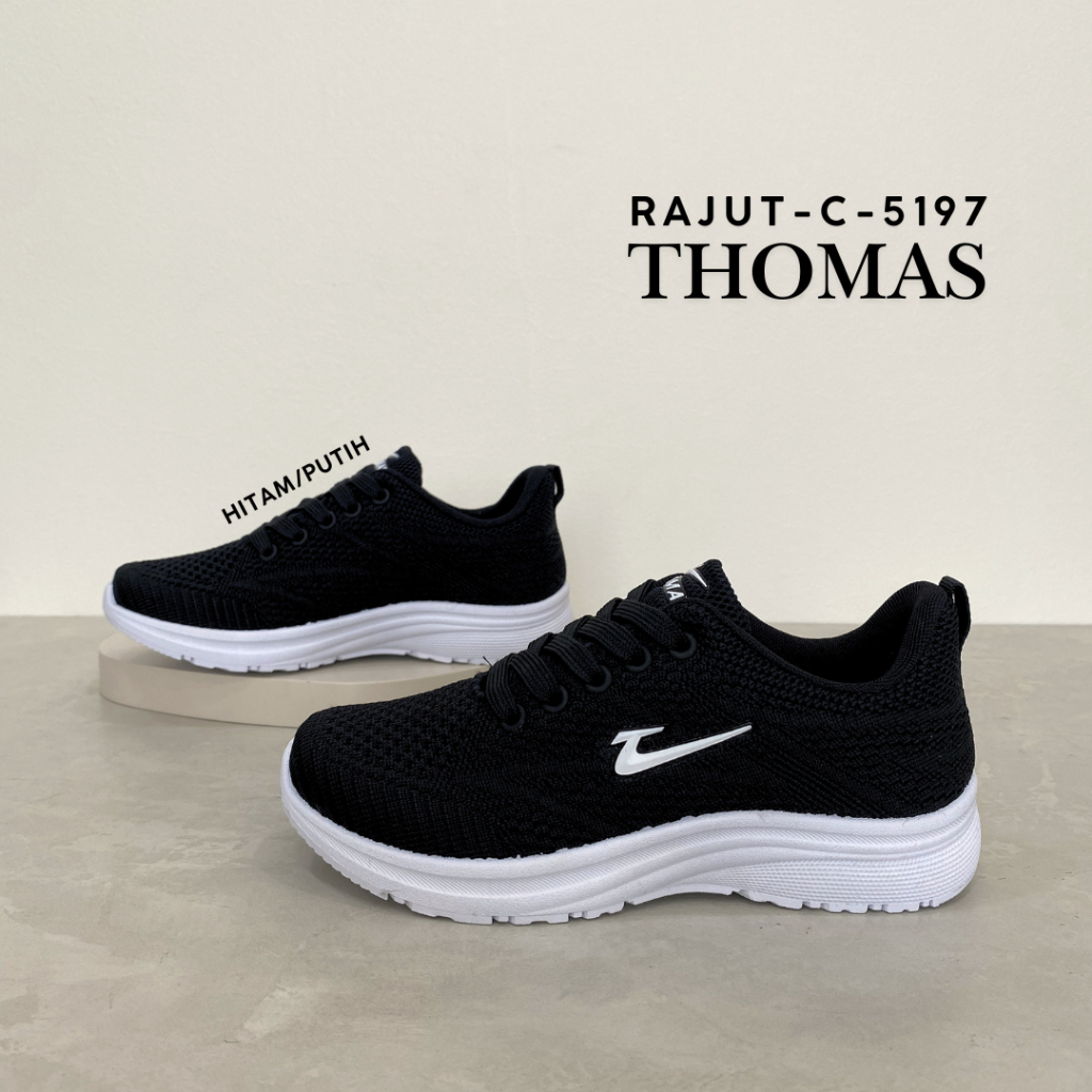 Sepatu Sekolah Anak Hitam Putih THOMAS Rajut-C-5197 Tali