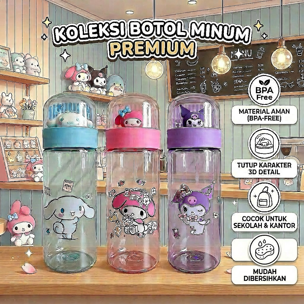 Botol Minum anak botol minum Karekter Family Sunrio/Botol Minum Anak Sekolah Bermotif Lucu 520ml len