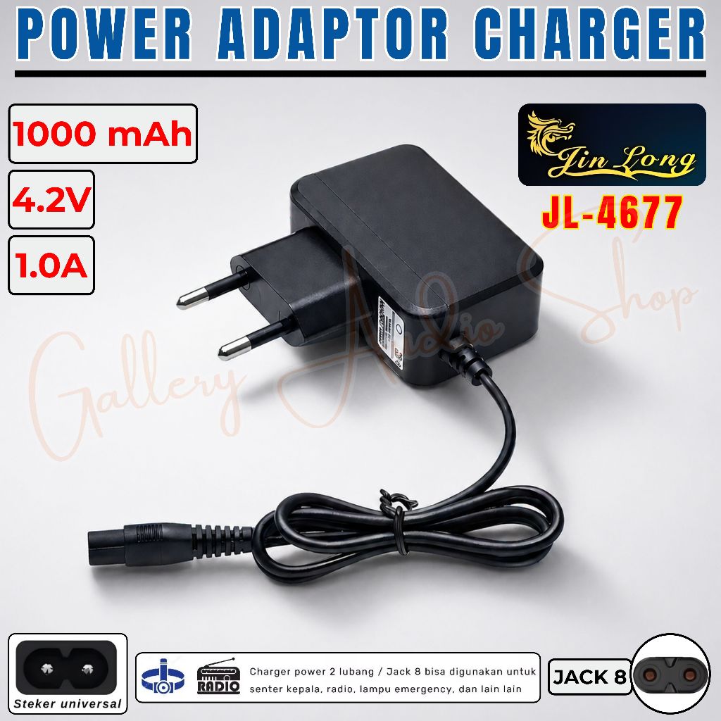 TERBARU~Adaptor Charger Senter Jack 8 JINLONG JL-4677 1000mAh | Adaptor Pengisi Daya Untuk Senter Ke