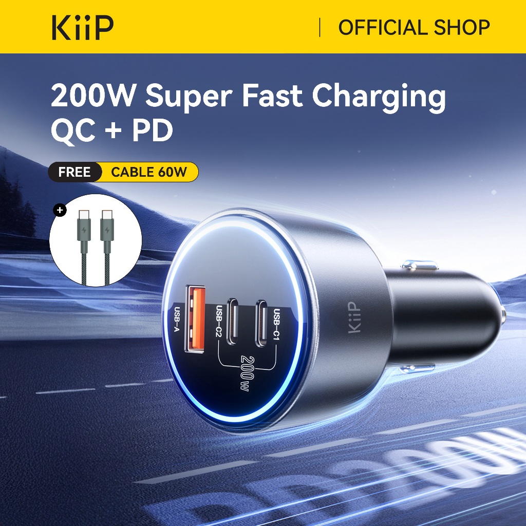 KiiP ACC18 Car Charger Mobil 200W 3 Power Ports QC 4.0 Quick Charge 3.0 Fast Charging