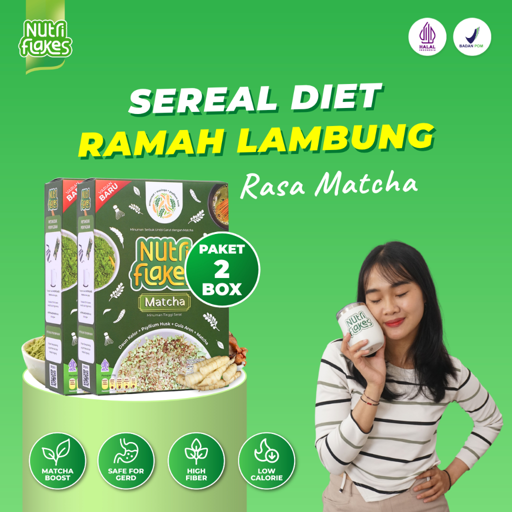 Nutriflakes Matcha Sereal Rendah Kalori untuk Diet Paket 2 Box
