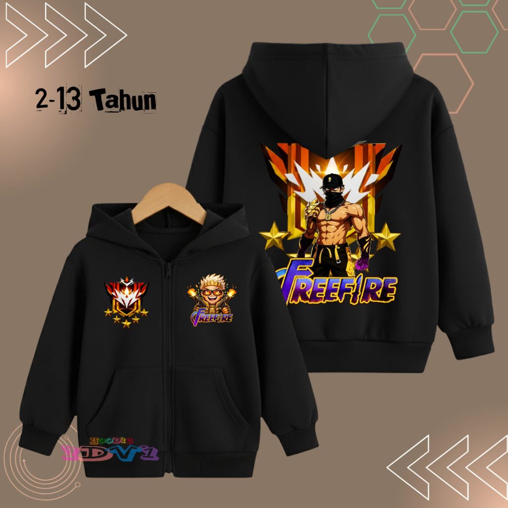 Jaket Hoodie Resleting Anak Laki Laki FreeFire Sweater Zipper Anak Cowok Free Fire Usia 4 - 13 Tahun