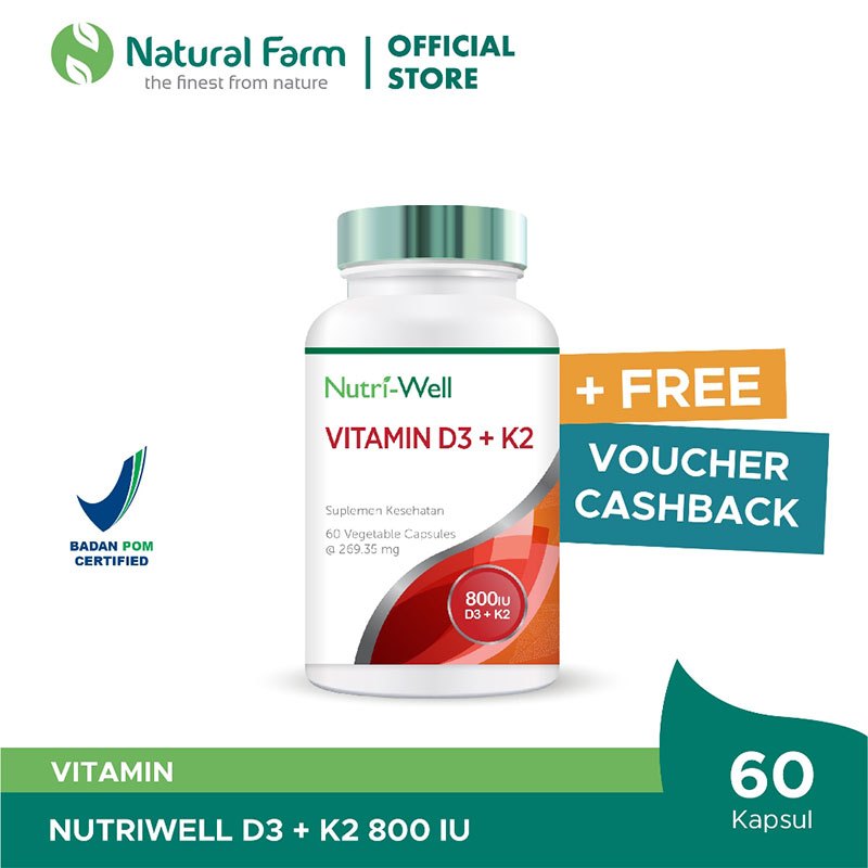 Nutriwell Vitamin D3 800 IU + K2 60 Capsules