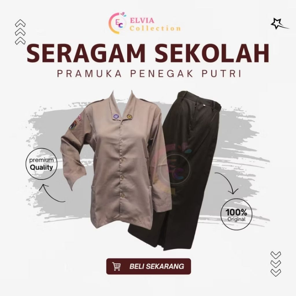 Elvia - Set Seragam Pramuka Penegak Putri SMA - Pramuka Putri SMA Kerah Jas Rok Span Floy Belahan Be