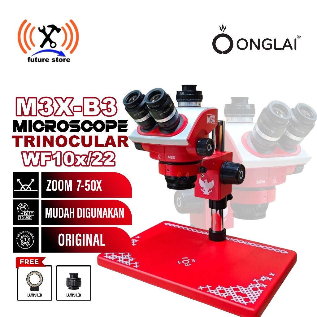 ONGLAI FIXTOOL M3X-B3 TRINOCULAR MICROSCOPE 7-50X INDONESIA EDITION - MICROSCOPE ONGLAI FIXTOOL M3X-