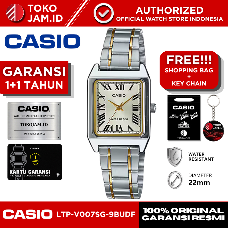Jam Tangan Wanita Casio LTP-V007SG-9BUDF Original Analog Gold Silver Stainless Steel Classic Elegant