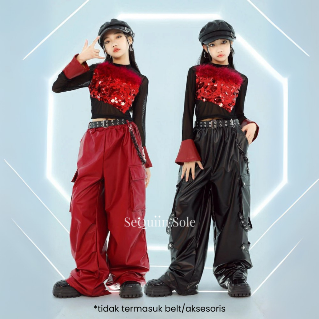 Sequiin Sole Red/Black Sequin Set Kids Dance Costume/Set Baju Dance Anak Hip Hop/Kpop