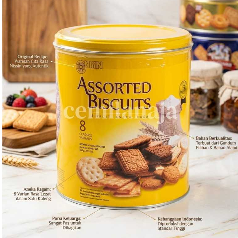 BISKUIT KALENG KUNING NISSIN YELLOW ASSORTMENT 650 GRAM / KUE LEBARAN ANEKA RASA / PARCEL IDUL FITRI