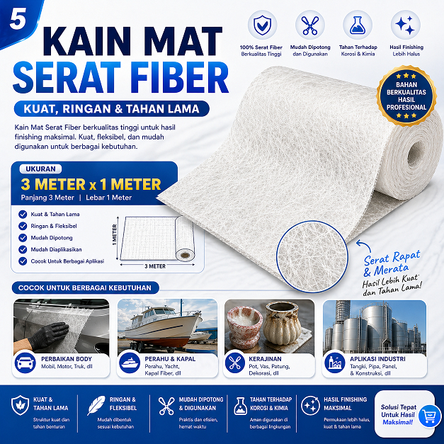 Serat Fiber Mat 1Kg Kain Mat Fiberglass Waterproofing Anti Bocor Pelapis Dak Beton Atap Rumah Talang