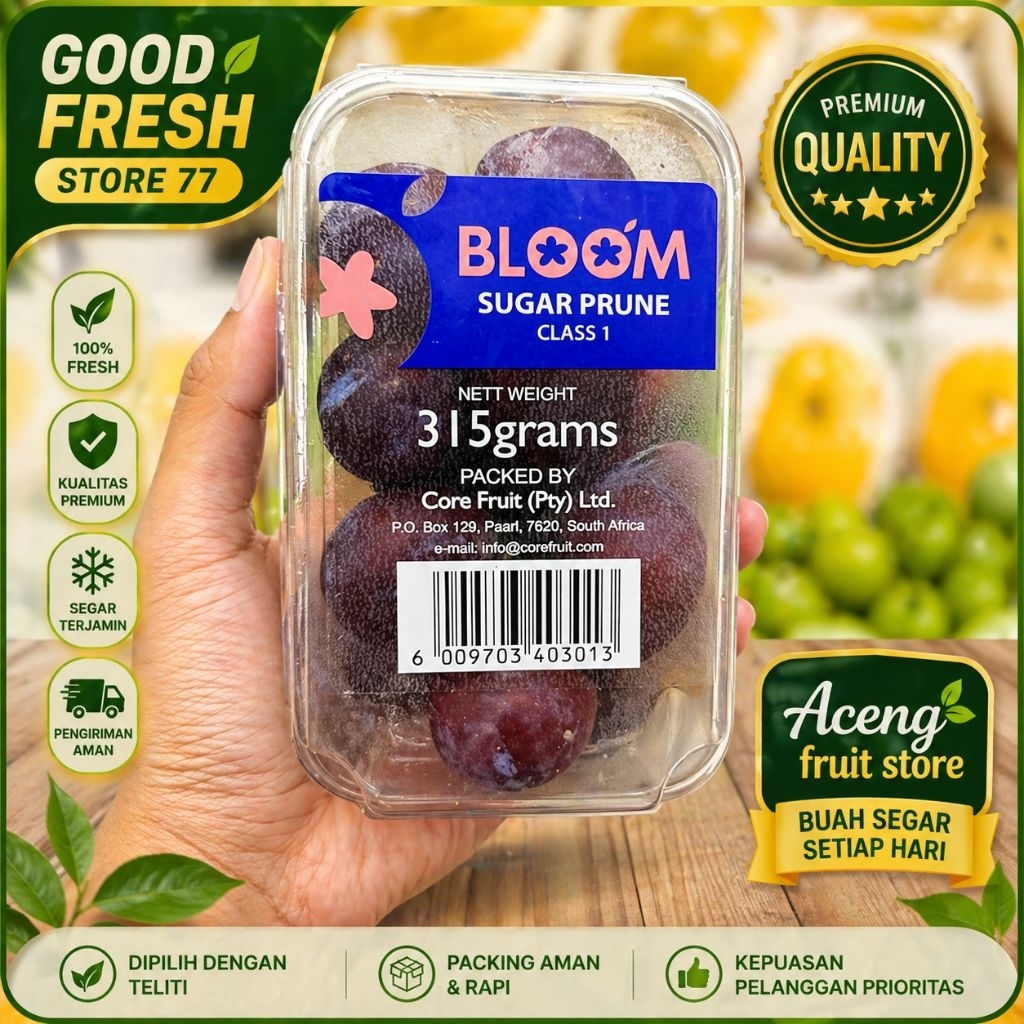 Plum sugar bloom buah plum manis import Afrika pack -+315 gram
