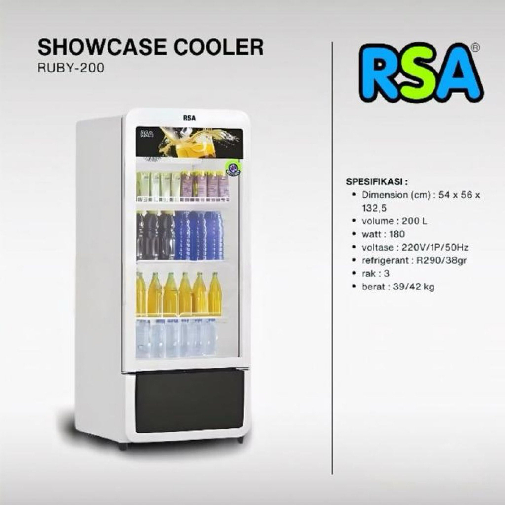 RSA - SHOWCASE 1 PINTU RUBY 200 | SHOWCASE 1 PINTU KAPASITAS  200 LITER (3 RAK)