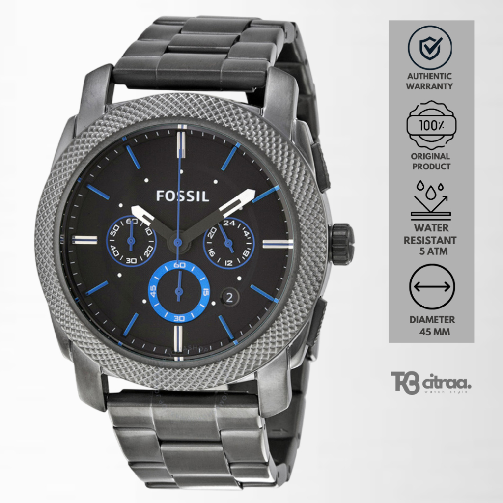 Jam Tangan Pria Fossil Machine Chronograph Stainless Steel Sporty Mewah Original FS4931