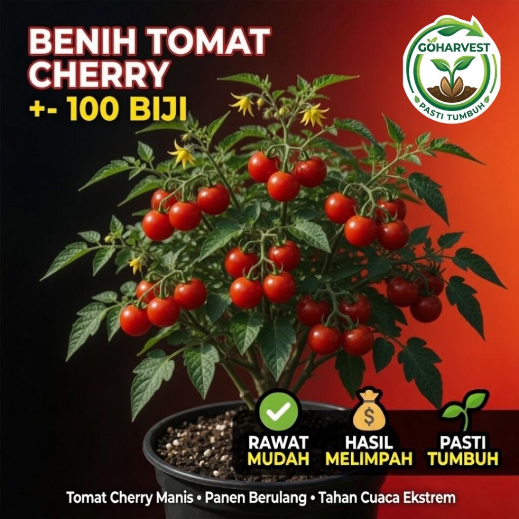 GoHarvest Benih Tomat Cherry Unggul - Bibit Tomat Ceri Manis Tahan Virus - Biji Tomat Sayur Lalap Is