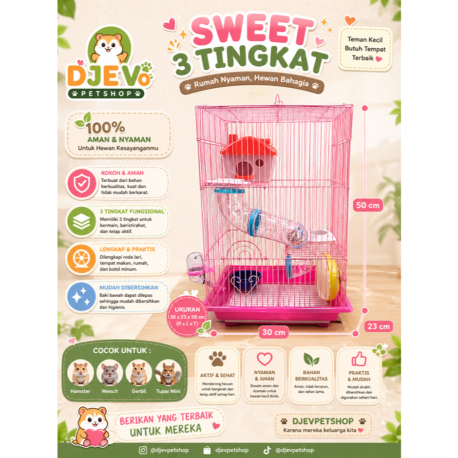 KANDANG HAMSTER || KANDANG 3 TINGKAT || KANDANG HAMSTER BESAR